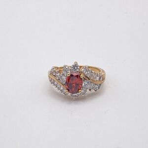 Vintage Garnet and CZ Cocktail Ring; Size 8